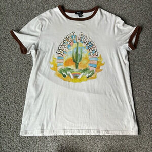 Forever 21 Desert Parties Cotton Graphic Tee Shirt Brown Trim Sz XL *